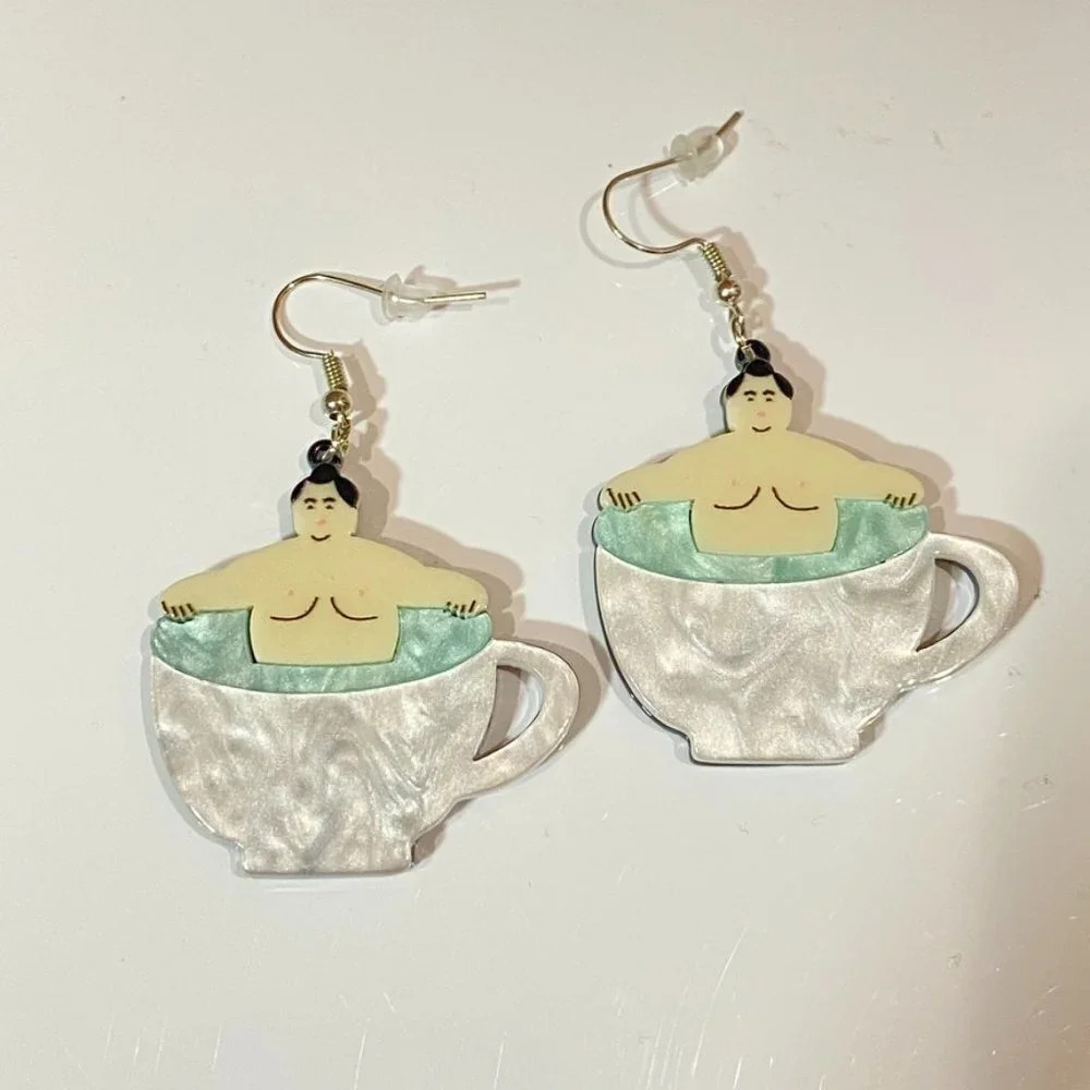 Sumo In A Teacup Acrylic Statement Earrings